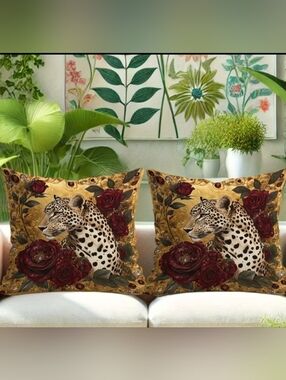 Set Elegant Black & Gold Leopard Design Throw Pillow Covers NEW 20×20